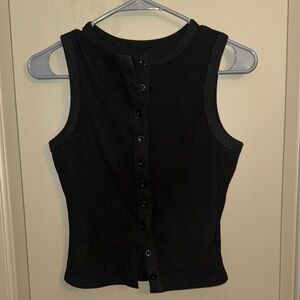 Elegant Black Sleeveless Button-Down Top